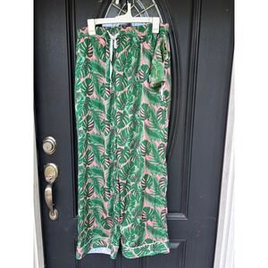 Hello Mello Beauty Sleep Satin Pajama Pants Tropical Palm Pink Green L/XL NEW
